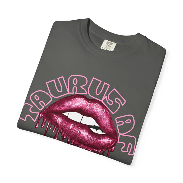 Taurus AF Glitter Lips Zodiac Comfort Colors Tee LavenderCeleste
