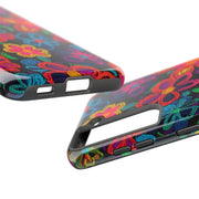 Neon Crochet Floral Tough Phone Case – Vibrant Retro Handmade Pattern LavenderCeleste