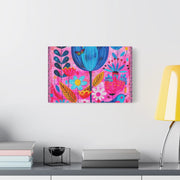Whimsical Pink Blue Floral Matte Canvas Art - LavenderCeleste