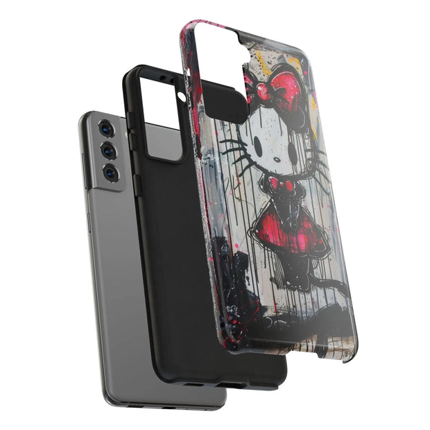 Goth Bow Cat Graffiti Pop Art Tough Phone Case LavenderCeleste