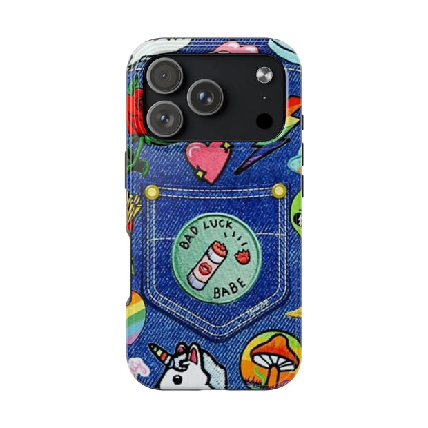 Retro Kidcore Denim Patch Tough Phone Case LavenderCeleste