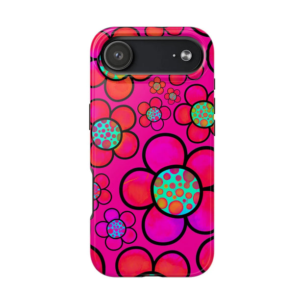 Hot Pink Retro Flower Power Tough Phone Case LavenderCeleste