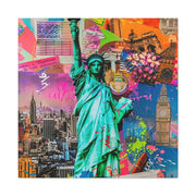 Vibrant New York Collage Matte Canvas – Statue of Liberty Pop Art Printify