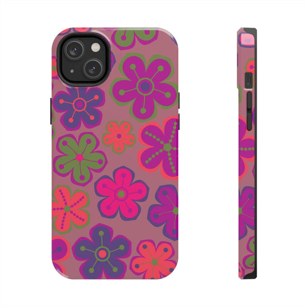 Retro Neon Groovy Flowers Tough Phone Case – 70s Psychedelic Floral Pattern Printify