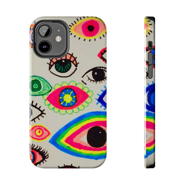 White Neon Evil Eye Psychedelic Pattern Tough Phone Case LavenderCeleste
