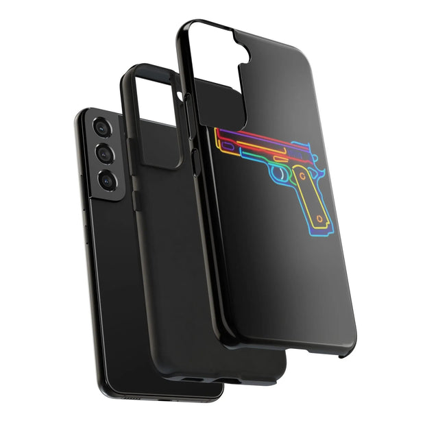 Neon Rainbow Gun Tough Phone Case – Bold Retro Vaporwave Aesthetic LavenderCeleste