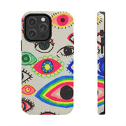 White Neon Evil Eye Psychedelic Pattern Tough Phone Case LavenderCeleste
