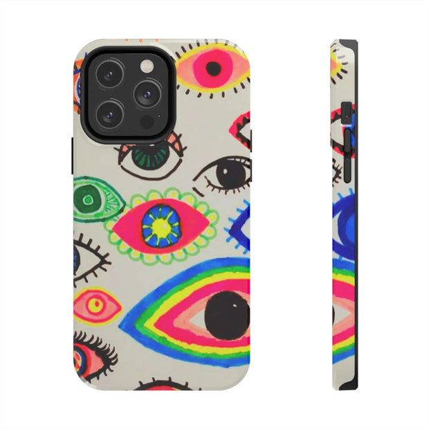 White Neon Evil Eye Psychedelic Pattern Tough Phone Case LavenderCeleste