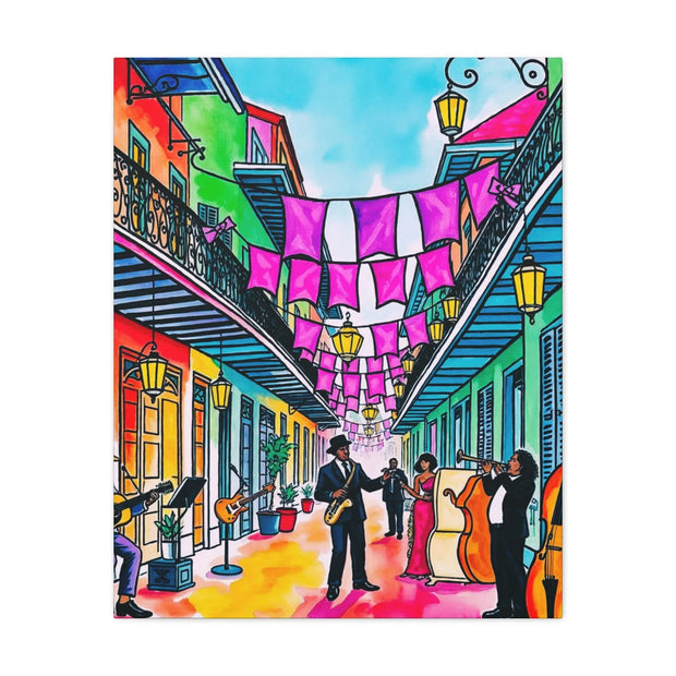 Vibrant New Orleans Jazz Street Matte Canvas – French Quarter Music Scene Printify
