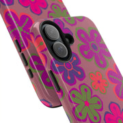 Retro Neon Groovy Flowers Tough Phone Case – 70s Psychedelic Floral Pattern LavenderCeleste