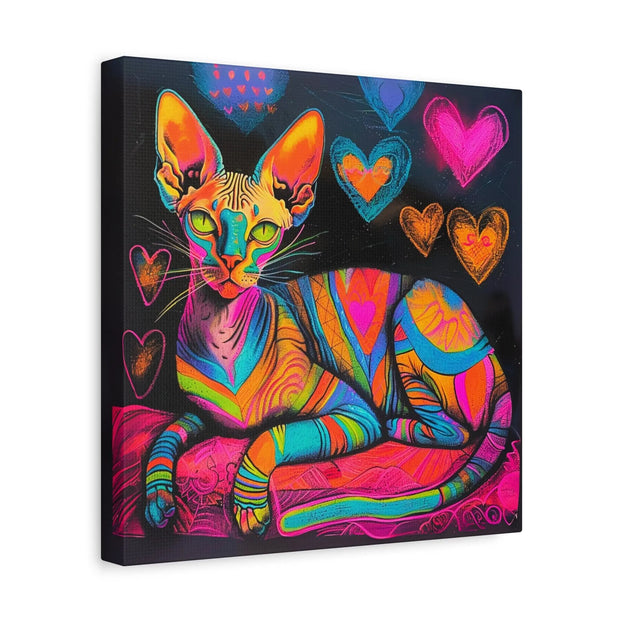 Neon Sphynx Love Pop Art Matte Canvas Wall Art LavenderCeleste