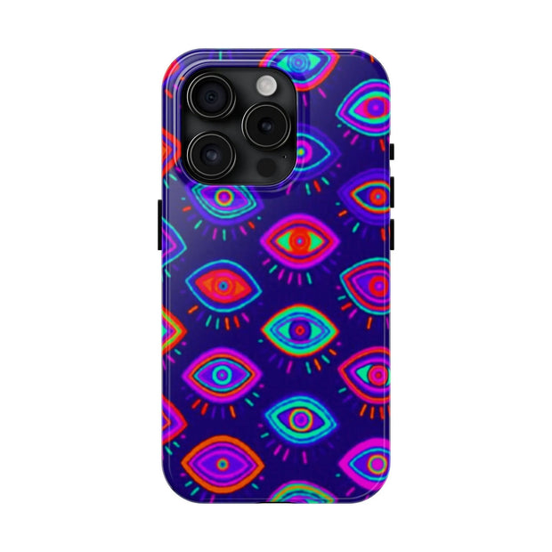 Trippy Neon Evil Eye Protective Tough Phone Case LavenderCeleste