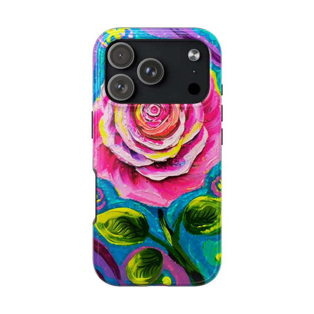 Vibrant Pink Rose Abstract Tough Phone Case LavenderCeleste