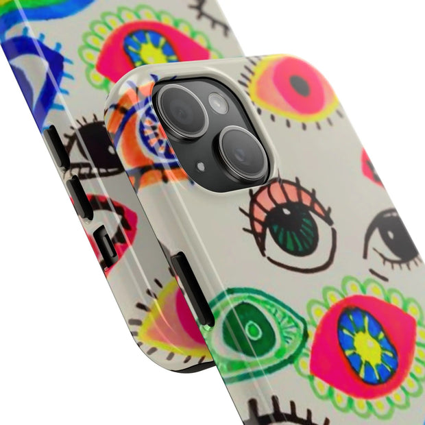 White Neon Evil Eye Psychedelic Pattern Tough Phone Case LavenderCeleste