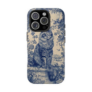 Maine Coon Toile Tough Phone Case – Vintage Blue Floral Cat Pattern - LavenderCeleste