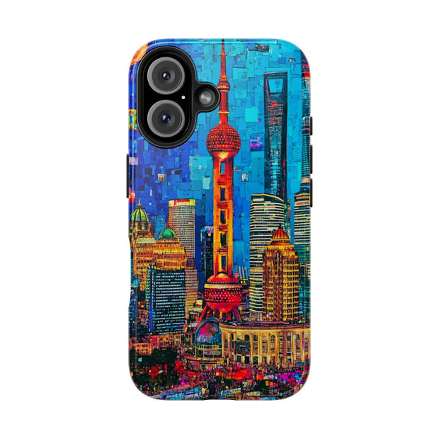 Shanghai Skyline Collage Pop Art Tough Phone Case LavenderCeleste