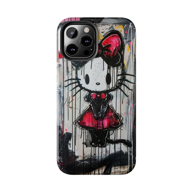 Goth Bow Cat Graffiti Pop Art Tough Phone Case LavenderCeleste