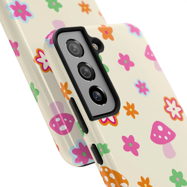 Retro Mushroom Flower Power Tough Phone Case LavenderCeleste