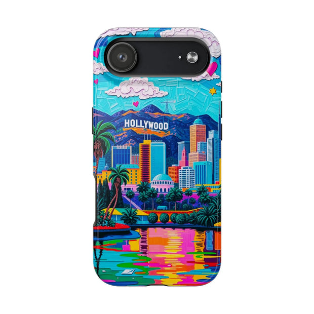 Los Angeles Hollywood Skyline Tough Phone Case – Vibrant Pop Art City Design - LavenderCeleste
