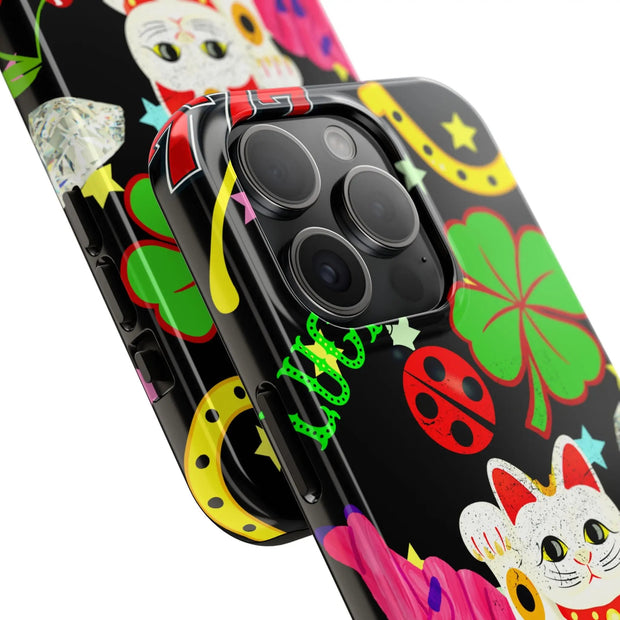 Lucky Symbols Tough Phone Case – 777 Dice Rainbow Maneki Neko Design - LavenderCeleste