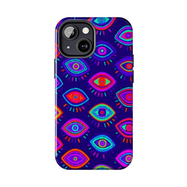 Trippy Neon Evil Eye Protective Tough Phone Case LavenderCeleste