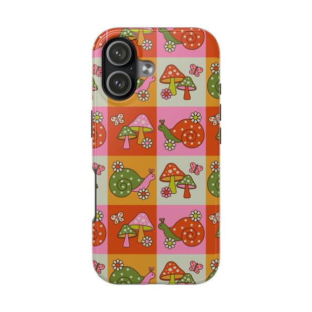 Retro Groovy Snail and Mushroom Tough Phone Case LavenderCeleste