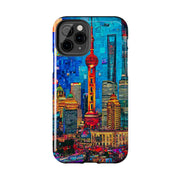 Shanghai Skyline Collage Pop Art Tough Phone Case LavenderCeleste