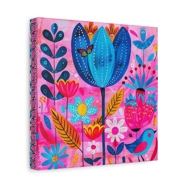 Whimsical Pink Blue Floral Matte Canvas Art LavenderCeleste