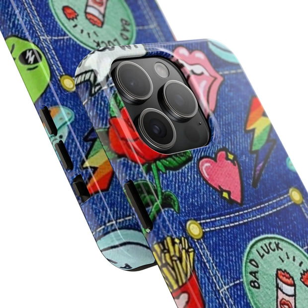 Retro Kidcore Denim Patch Tough Phone Case LavenderCeleste