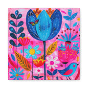 Whimsical Pink Blue Floral Matte Canvas Art - LavenderCeleste