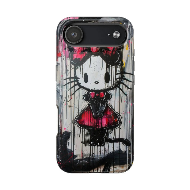 Goth Bow Cat Graffiti Pop Art Tough Phone Case LavenderCeleste