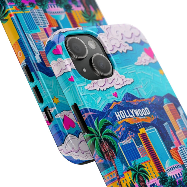Los Angeles Hollywood Skyline Tough Phone Case – Vibrant Pop Art City Design - LavenderCeleste