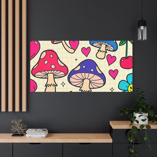 Kawaii Mushroom Cherry Flower Matte Canvas Print LavenderCeleste