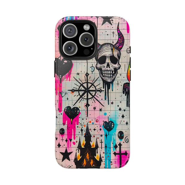 Skull Occult Neon Drip Pastel Goth Tough Phone Case LavenderCeleste