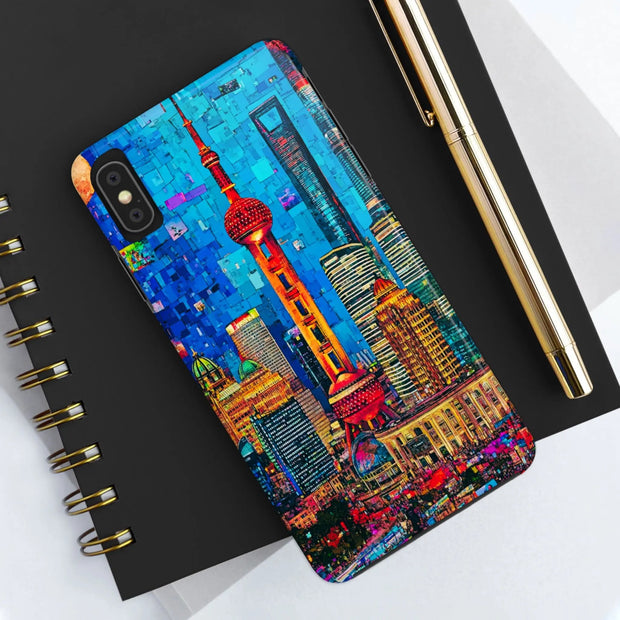 Shanghai Skyline Collage Pop Art Tough Phone Case LavenderCeleste