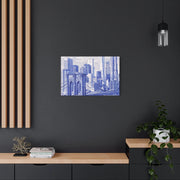 New York City Toile Art – Blue Scenic Skyline Matte Canvas Printify