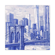 New York City Toile Art – Blue Scenic Skyline Matte Canvas Printify