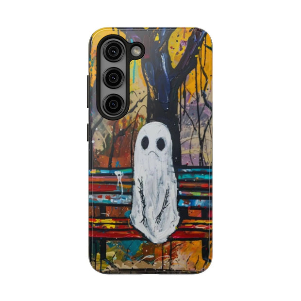 Sad Ghost on Park Bench Abstract Art Phone Case LavenderCeleste