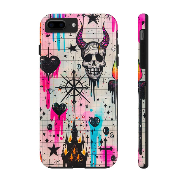 Skull Occult Neon Drip Pastel Goth Tough Phone Case LavenderCeleste