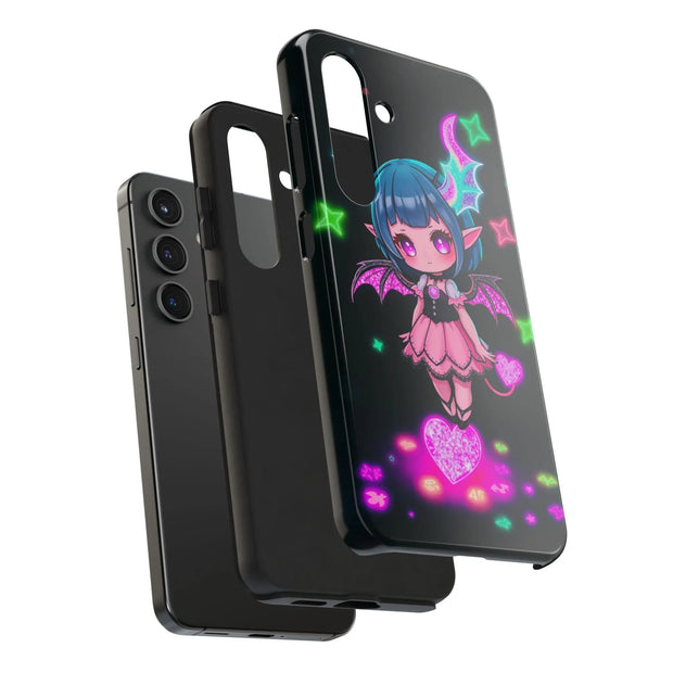 Kawaii Gothic Succubus Neon Heart Tough Phone Case