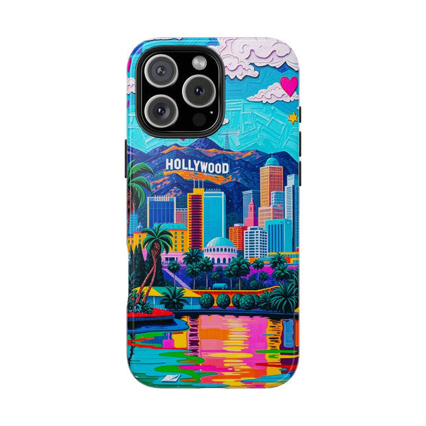Los Angeles Hollywood Skyline Tough Phone Case – Vibrant Pop Art City Design - LavenderCeleste