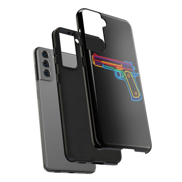 Neon Rainbow Gun Tough Phone Case – Bold Retro Vaporwave Aesthetic LavenderCeleste