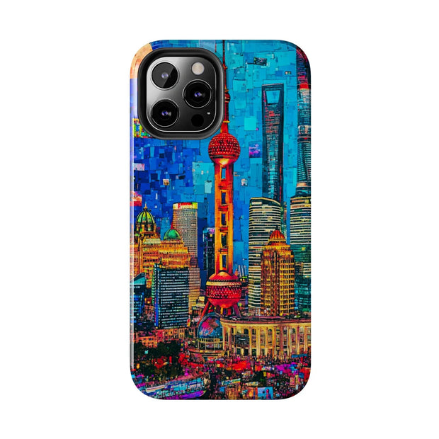 Shanghai Skyline Collage Pop Art Tough Phone Case LavenderCeleste