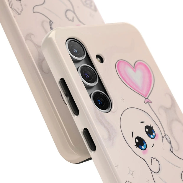 Sad Ghost with Heart Balloon Kawaii Tough Phone Case LavenderCeleste