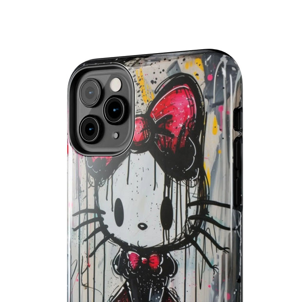 Goth Bow Cat Graffiti Pop Art Tough Phone Case LavenderCeleste