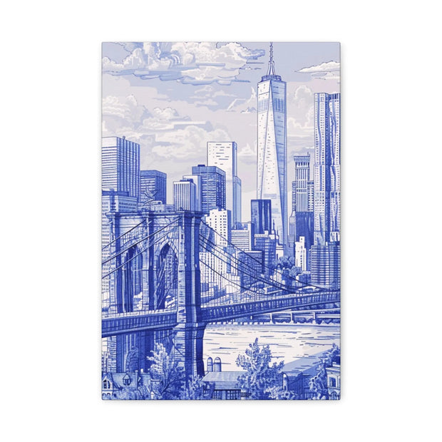 New York City Toile Art – Blue Scenic Skyline Matte Canvas Printify