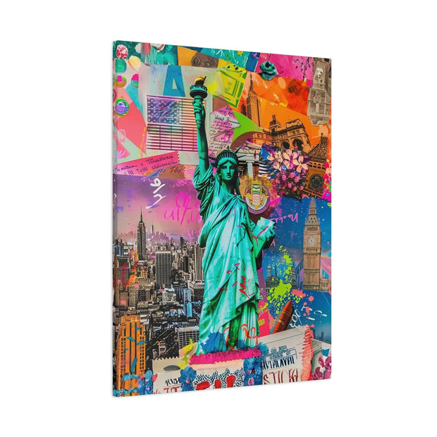 Vibrant New York Collage Matte Canvas – Statue of Liberty Pop Art Printify