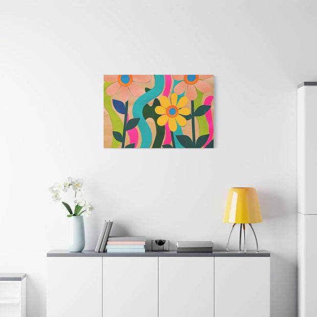 Groovy Paper Cut Flower Matte Canvas Art LavenderCeleste