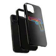 Neon Rainbow Gun Tough Phone Case – Bold Retro Vaporwave Aesthetic LavenderCeleste
