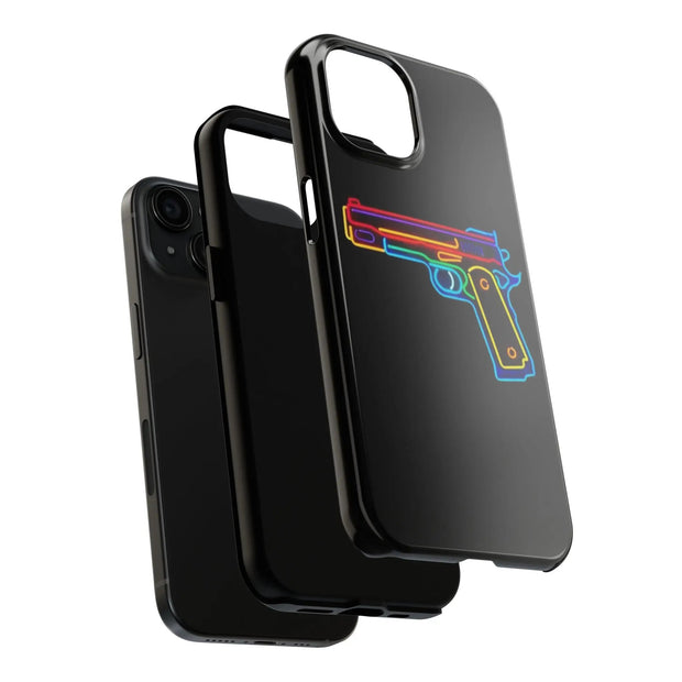Neon Rainbow Gun Tough Phone Case – Bold Retro Vaporwave Aesthetic LavenderCeleste